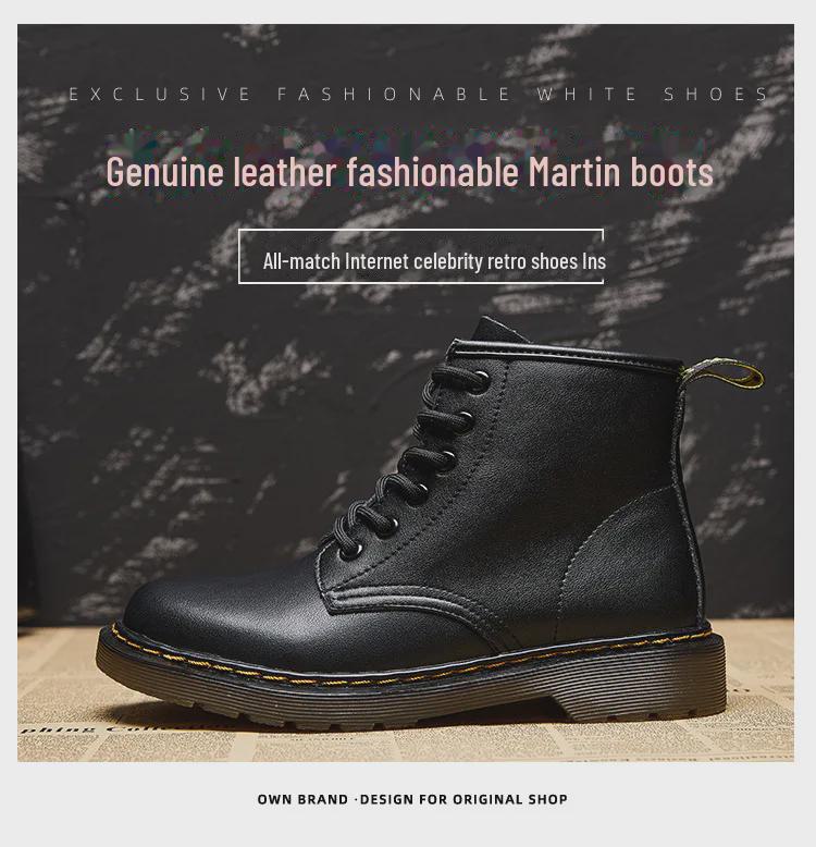 Classic Retro British Style 1460 Martin Boots - Flat Six-Hole Genuine Leather Motorcycle Short Boots with Thick Soles.