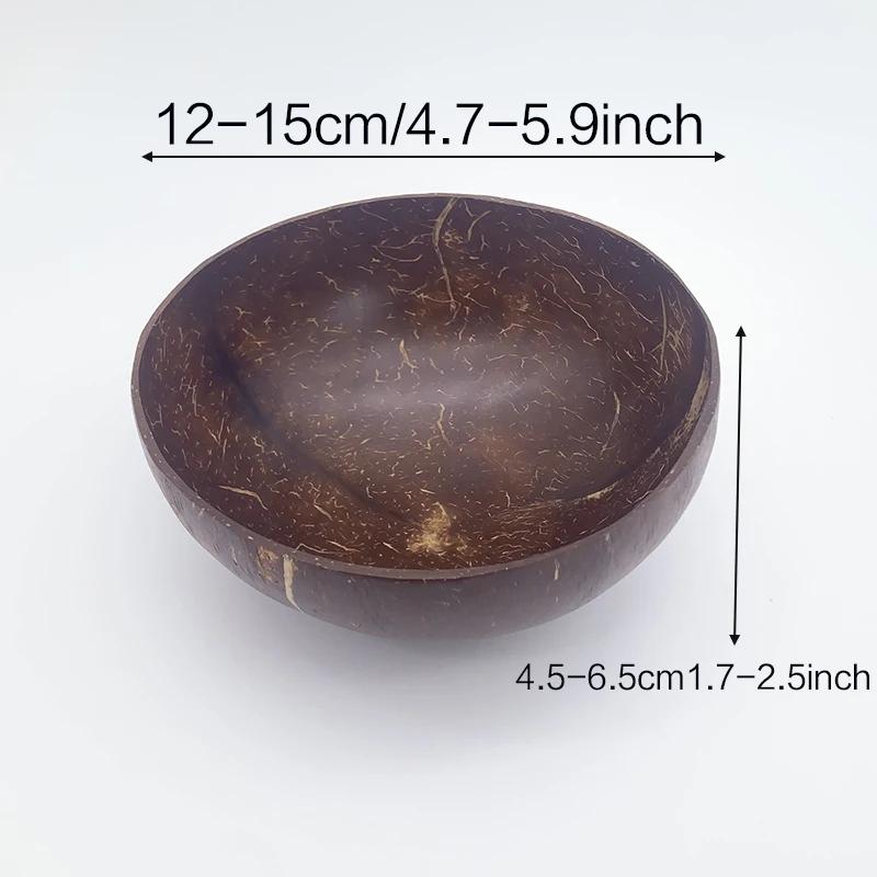 Hot Natural Coconut Bowl Set 12-15cm Wooden Salad Ramen Bowl Coconut Wood Spoon Set Coco Smoothie Kitchen Tableware Coconut Bowl