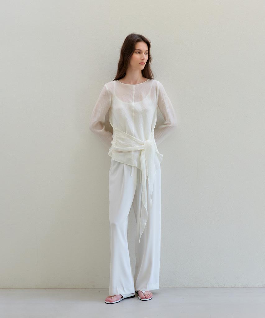 The Ello Flowy Banding Slacks (Ivory)
