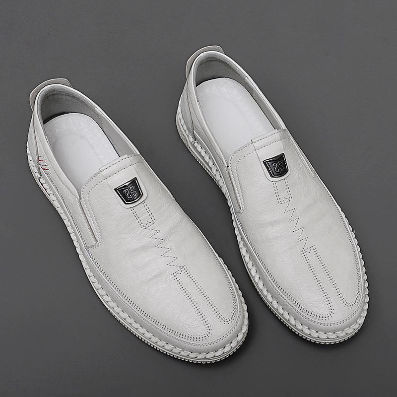 Summer Men Leather Four Seasons Single Shoes Handsewn Casual Shoes Comfort Breathable Soft Men's Driving Shoes Handmade Sneakers
