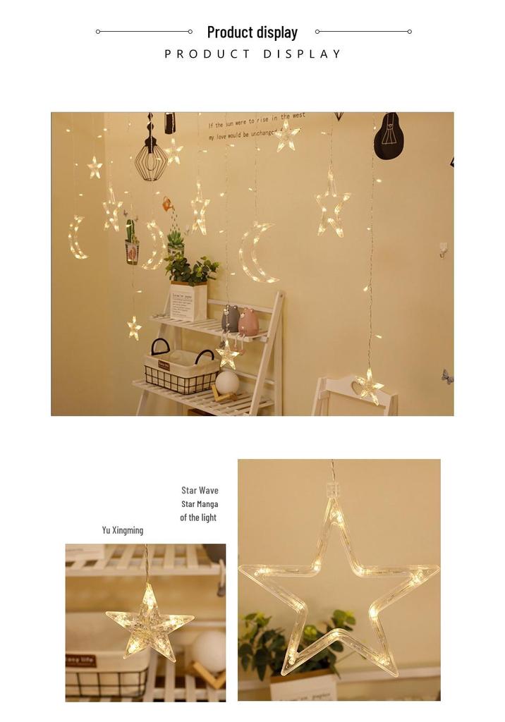 Colorful LED Star Moon Curtain String Lights for Bedroom Decoration