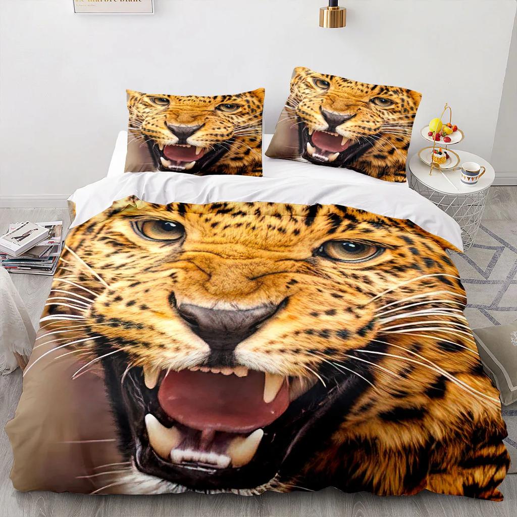 Leopard Soft Duvet Cover King Quen Sized Dimensions Brown Chetah Beding Set for Children Kids Tens Adult Peoples Wild Animal 2/3pcs Polyester Warm