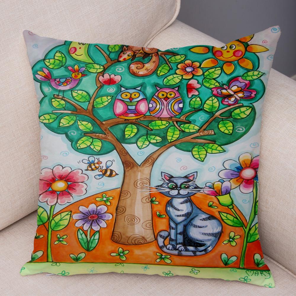 

Детская живопись маслом Искусство Наволочка для подушки Обе стороны Плюшевая наволочка Декор Мультяшное растение Наволочка для дивана Дома Машины 40x40cm16x16Inch
