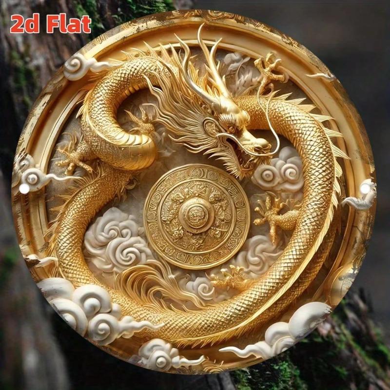 2D Art Deco Wall Decor Round Flat Metal Painting for Home Office Kitchen