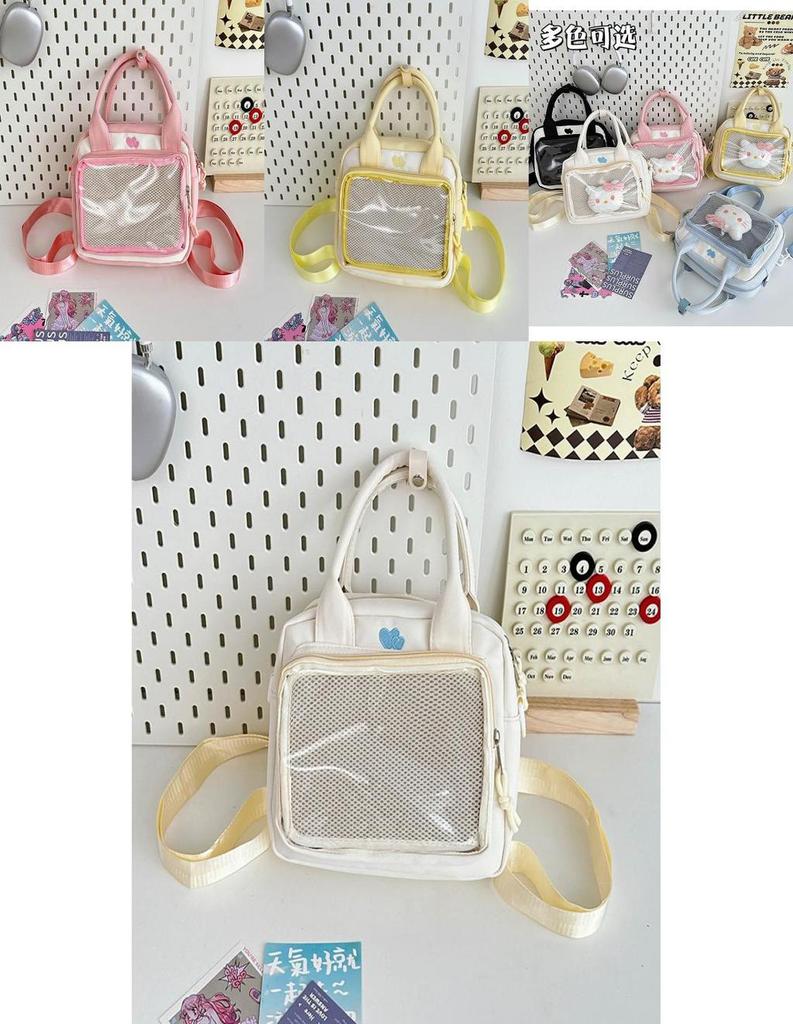 Trendy Japanese Style Sweet Girl Transparent Handbag For Daily Casual Use In Black White Blue Pink Yellow