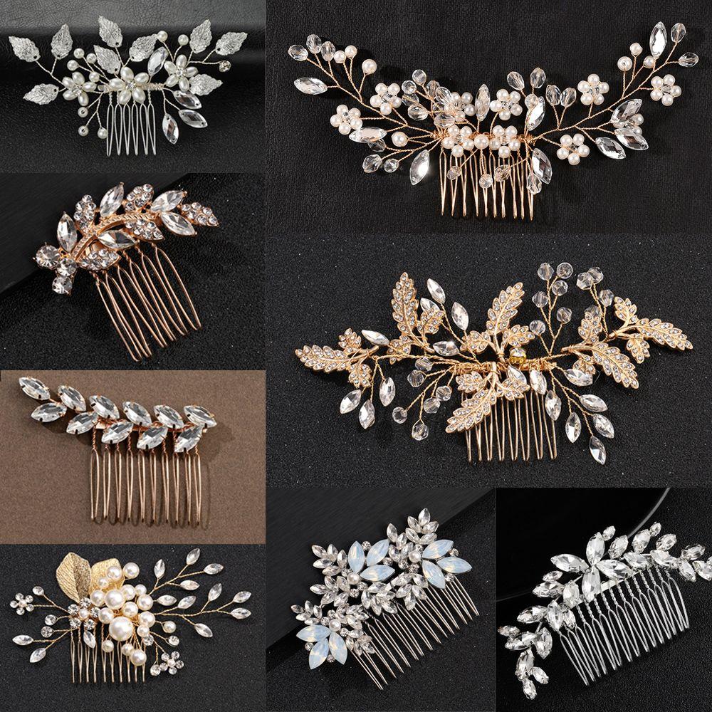 Romantic Hair Jewelry Pearl Leaves Tiara Headpiece Hair Combs Bridal Clips Flower Hair Pin