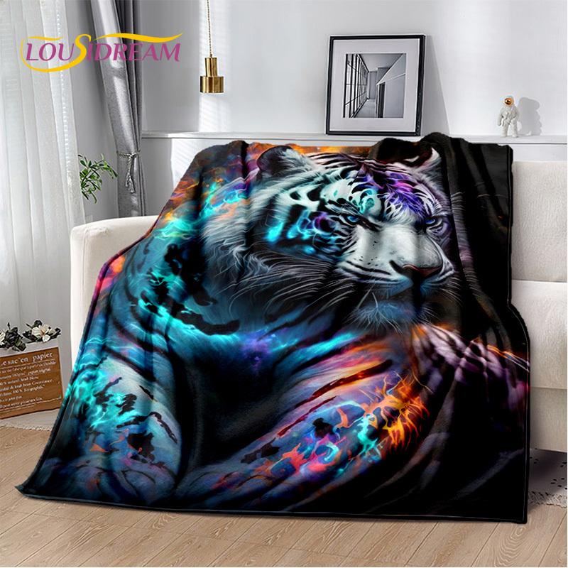 Fierce Tiger Lion Leopard Beast Animal Wildlife Cartoon Blanket,Soft Throw Blanket for Home Bedroom Bed Sofa Picnic Office Cover