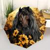 Automatic Folding Umbrella with Horse & Sunflower Design - Portable Collapsible 8-Rib Umbrella for All Seasons, Stylish Outdoo