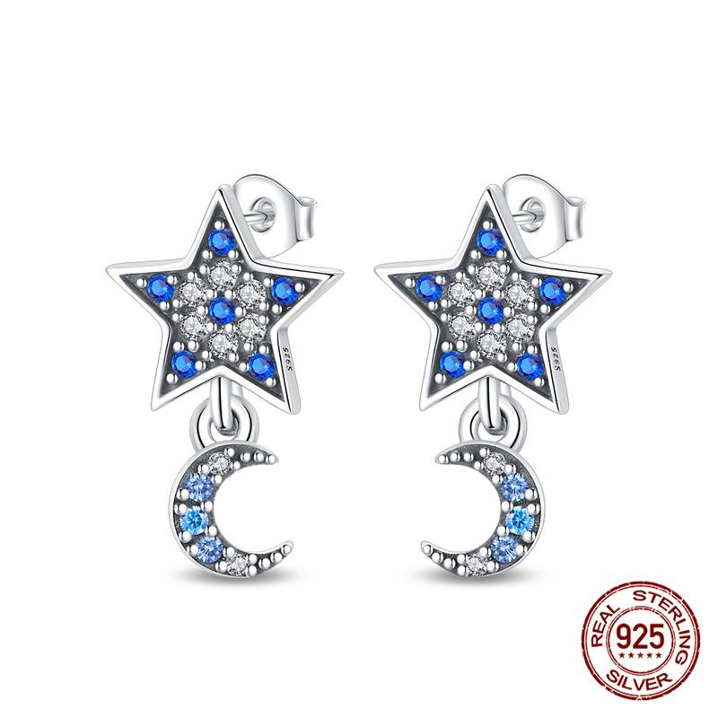 100% 925 Sterling Silver Simple Star And Moon Series Women'S Earrings Suitable For Daily Wear Anniversary Gift