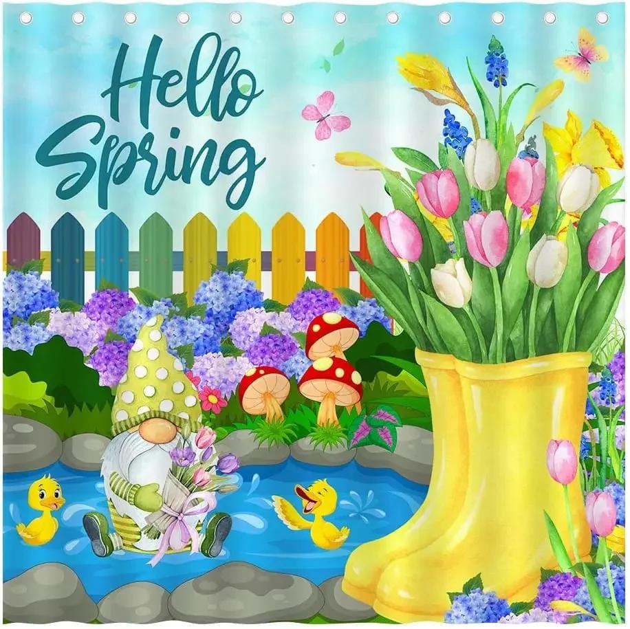 

Easter Eggs Shower Curtain Spring Coloured Eggs Rabbit Butterfly Bath Curtain Polyester Fabric Home Bathroom Decor With Hooks W60H190(CM)-1 Pcs