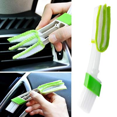 Mini Car Vent Cleaning Brush Automotive Ventilation Pen Double End Microfiber Cloth Cover Air Conditioning Cleaner Dusting Detailing Tool