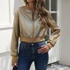 Veste de baseball universitaire métallique pour femme Zippée Manches longues Manteau court Vêtement d'extérieur décontracté Automne Hiver