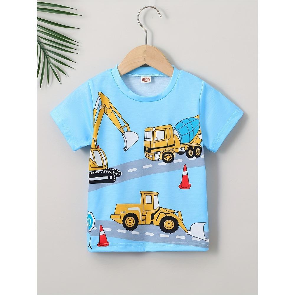 Children's T-Shirt Kids Clothes Cartoon Excavator Graphic T Shirts Short Sleeve Boys Summer Clothes O-Neck Toddler Boy Clothing