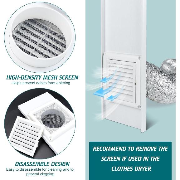 Dryer Vent Window Kit,4" Adjustable Window Vent Kit with Outdoor Dryer Vent Cover