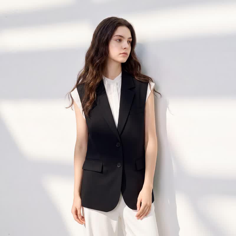 Women's Business Casual Lapel Cardigan Vest & Shirt Set