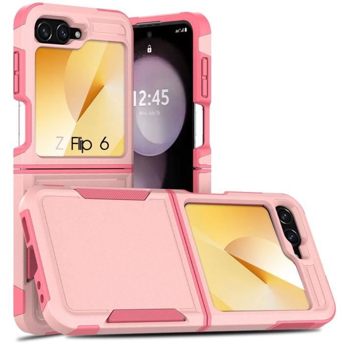 Coque pour Samsung Galaxy Z Flip 6 - Protection Hybride PC+Silicone Anti-Rayures Antichoc Rose