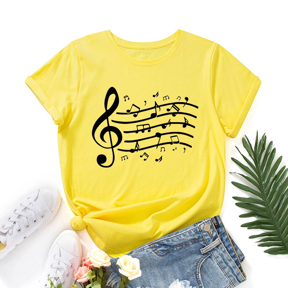 Cotton T-Shirt Short Sleeve Round Neck Women 2d Print Tops