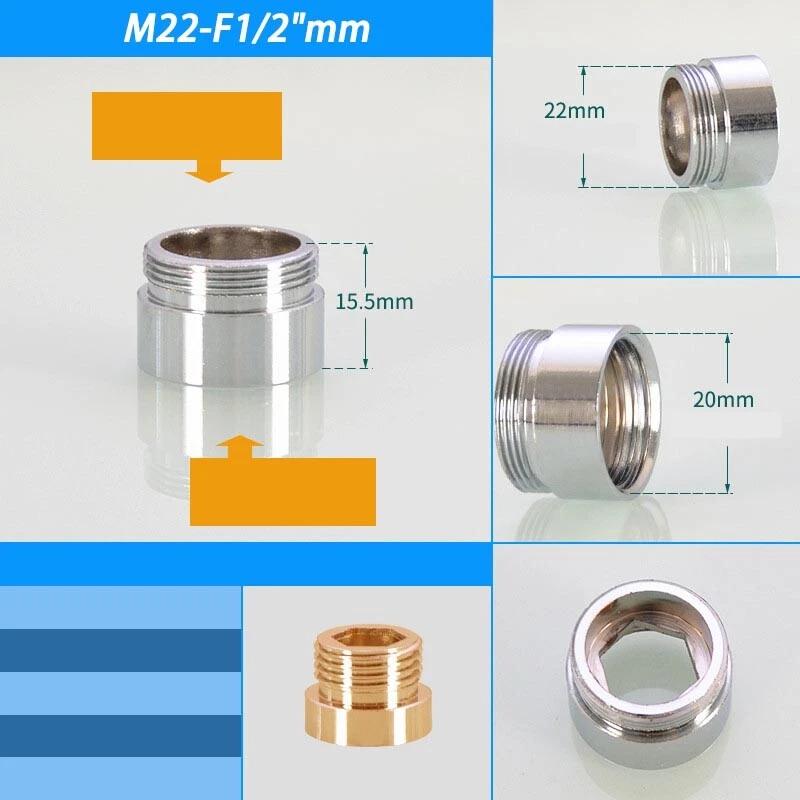 Hongtu M20 M22 M24 a 1/2" 3/4" Connettore Aeratore Rubinetto in Ottone - Filettatura Maschio&Femmina Fine/Grossa | Adattatore Risparmio Idrico per Rubinetto Cucina