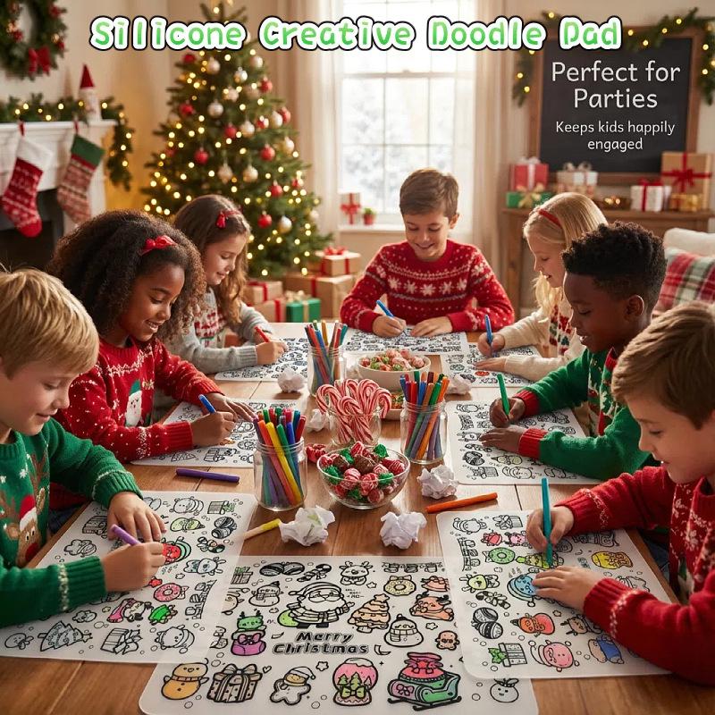 Christmas Silicone Cartoon Doodle Placemat - Reusable Painting Mat