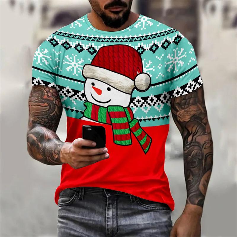 

Летний топ с круглым вырезом и 3D-принтом на рождественскую тематику, модная повседневная мужская футболка с коротким рукавом S