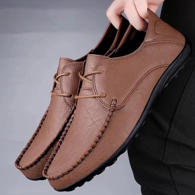 Large Size Leather Shoes Microfiber Lace-Up Loafers Fashion Doudou Shoes Classic Men'S Leather Shoes
