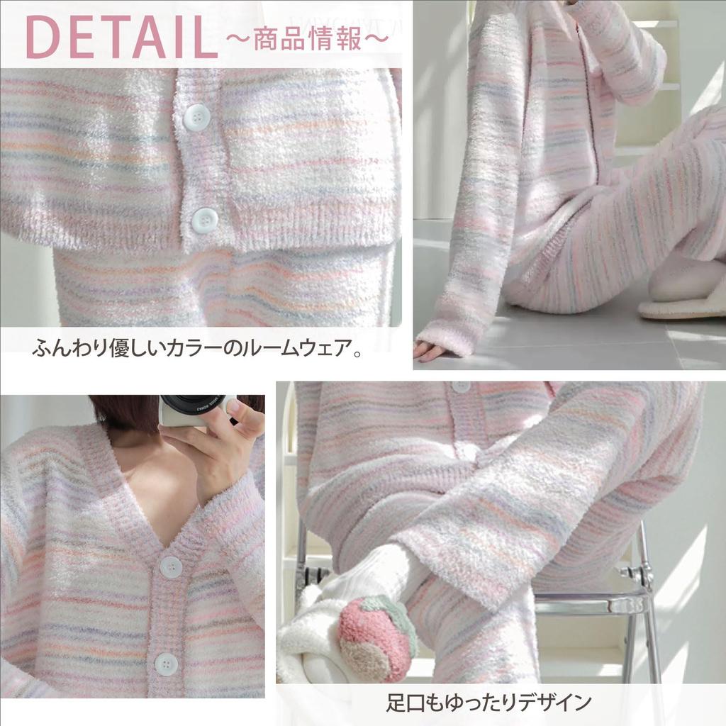 RAVIR Winter Fluffy and Cute Pajama Set with Soft Striped One Size Fits All Women's Loungewear, Set, Simple, Two-Piece Cardigan, White,