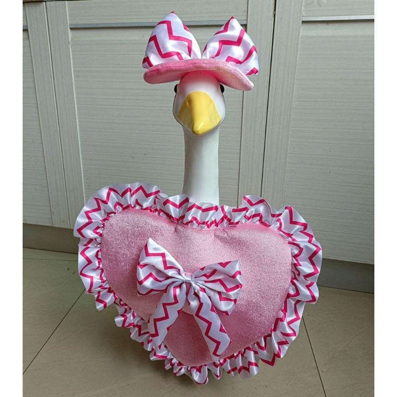 Festiwalowy Różowy Koronkowy Serce Zewnętrzna Statua Gęsi Na Werandę Ogród Walentynkowe Świętowanie Łatwa Instalacja Dekoracja Świąteczna