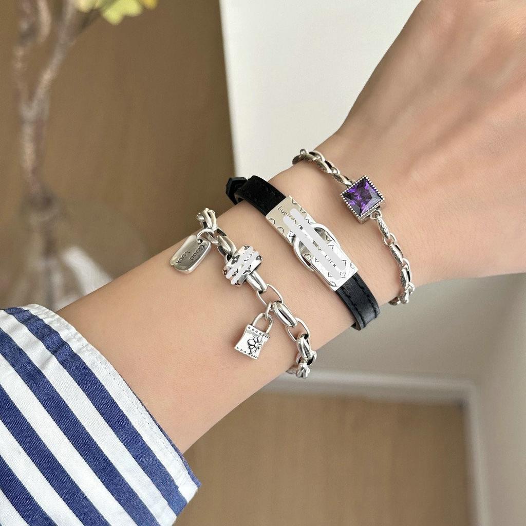 Retro Niche Design Lock Head Cross Bracelet Women'S Versatile Personality Thick Chain Bracelet Jewelry