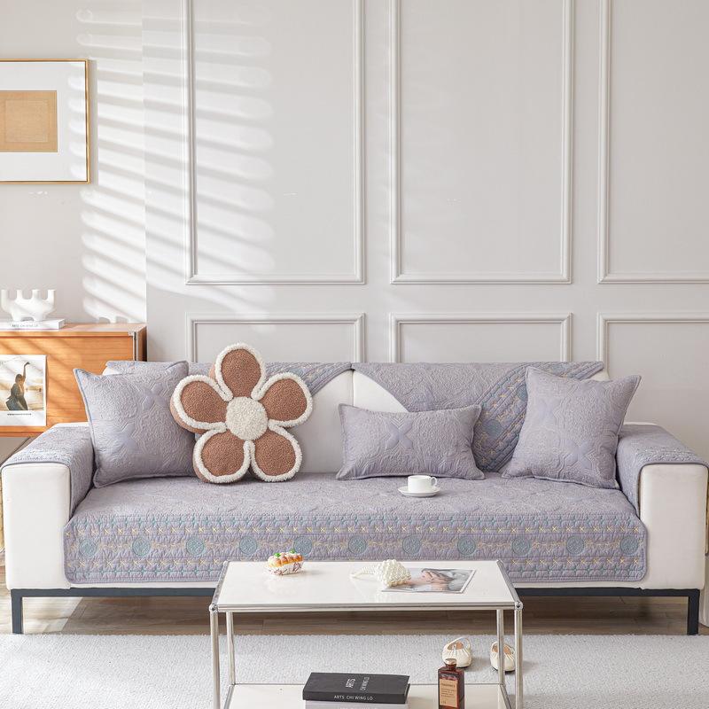 Cotton Sofa Cushion Four Seasons Universal Non-Slip Leather Sofa Cover French Retro Cotton Embroidered Sofa Cover Towel Fabric Craft