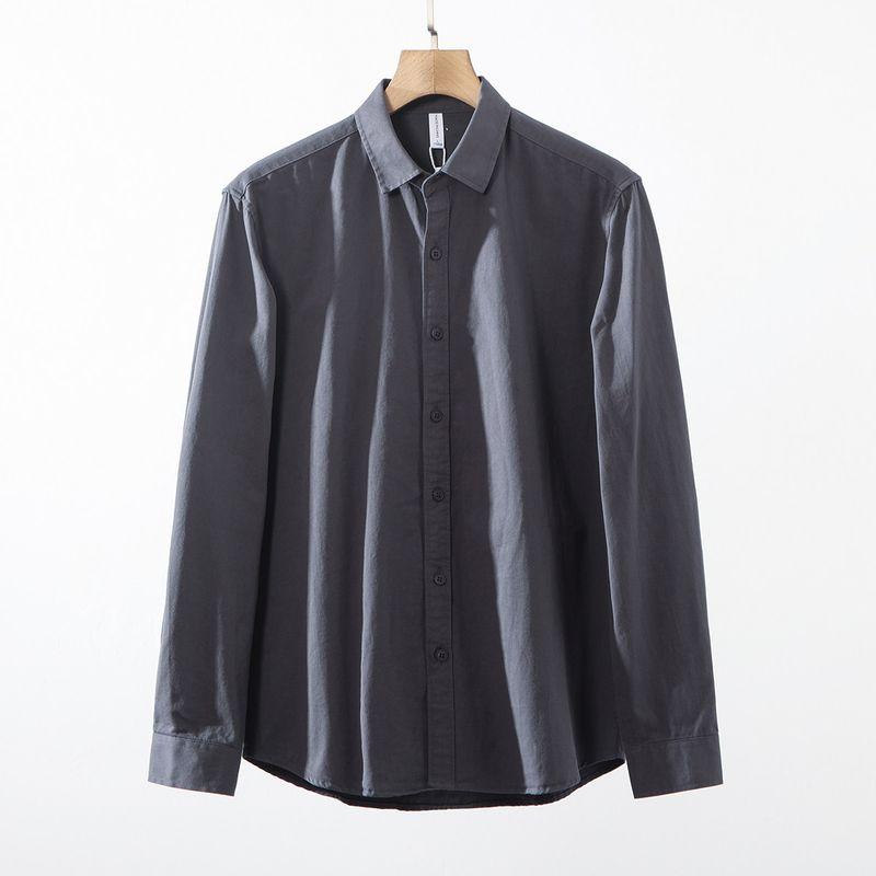Heavyweight Twill Cotton Washed Comfortable Breathable Loose Casual Turn-Down Collar Long-Sleeve Shirt Men's Spring and Autumn Solid Color Shirt