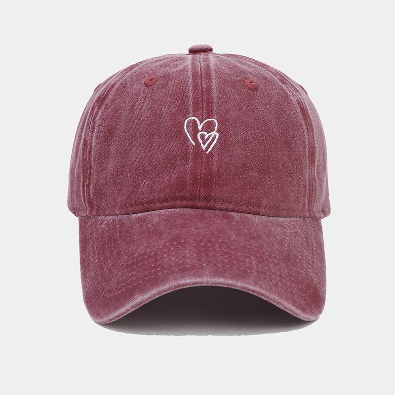 New washed and old small love embroidered soft top baseball cap female face small outdoor visor male cap tide