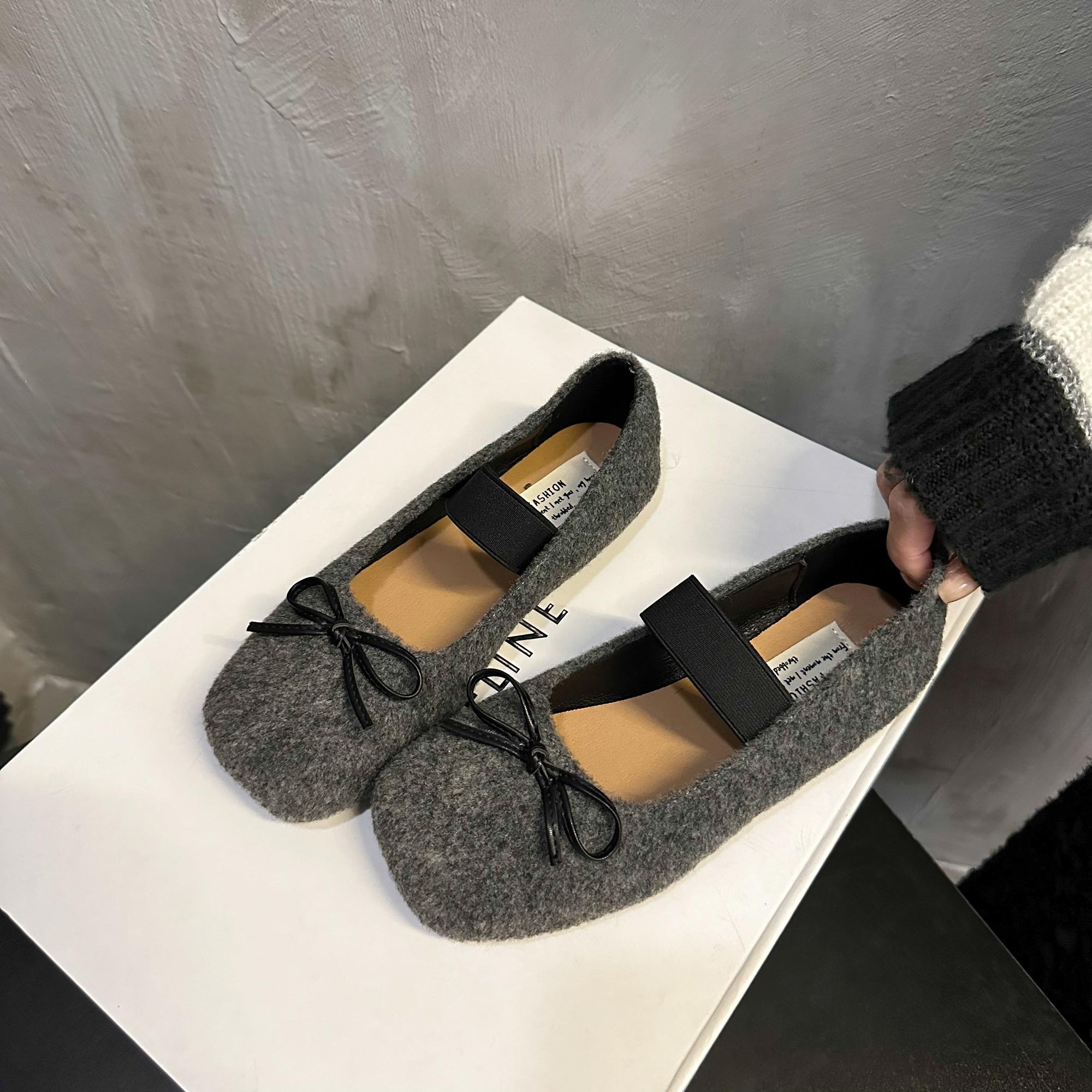 

Женские трендовые туфли-балетки с бантом Мэри Джейн с квадратным носком 2025 Зима Новые Лолита Балетные Повседневные Туфли Модные Платье Zapatillas Mujer 35