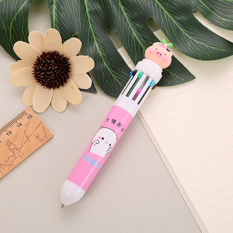 Korean Heart-Themed Ten-Color Push-Action Ballpoint Pen Rollerball Pen for Students and Doodling