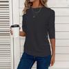 Women's Casual Solid Color Hollow-out Buttons Decorated Round Neck T-shirt Top