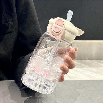 500 ml Hello Kitty Sugkopp Söt Portabel Plastmugg Enkel Student Dubbel Drickmugg Sport Läckagesäker Vattenmugg Flickor Gåva
