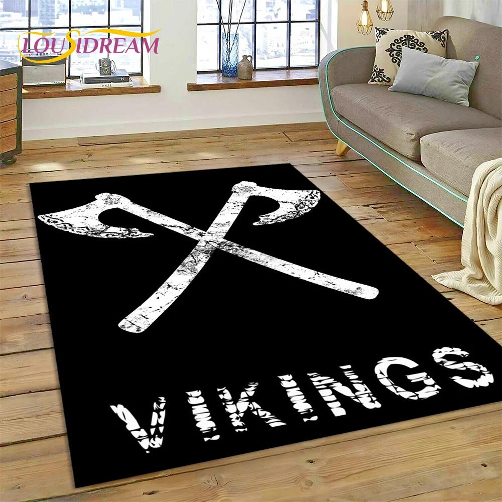Nordic Mythology Valhalla Viking Odin Cartoon Area Rug Large,Carpet Rug for Living Room Bedroom Sofa Doormat,Kids Play Floor Mat