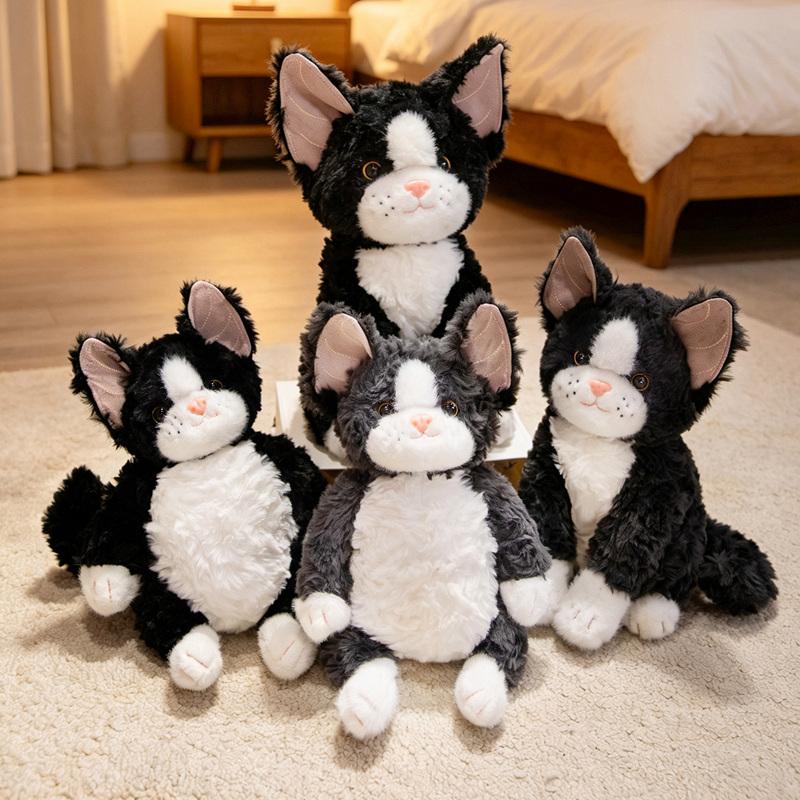 26-40Cm Cartoon Devon Cat Plush Doll Pillow Black Grey Cute Sitting Cat Animal Stuffed Toy Home Decoration Gift For Children