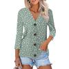 Women's Fashion Casual Print Button-down Shirt 3/4 Long Sleeve Tops