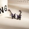 Silver Needle Retro Gothic Purple/Black Butterfly Rhinestone Earrings