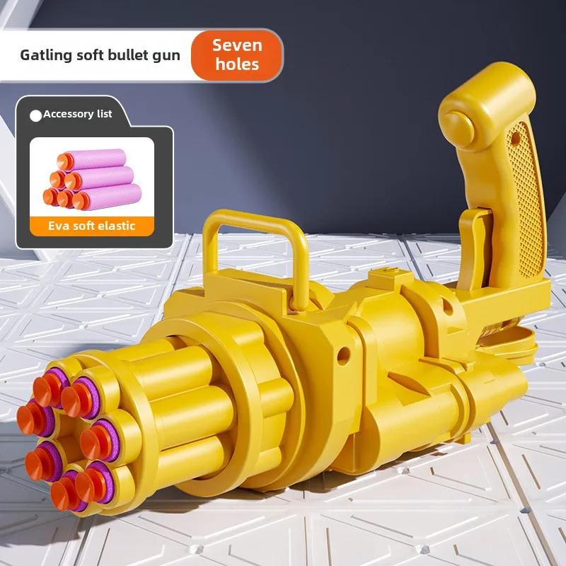 Бластер-гармата Gatling з 7 стовбурами, іграшковий пістолет з м'якими кулями, безпечна іграшка для гри на вулиці, стрільба, для хлопчиків, дітей, зняття стресу