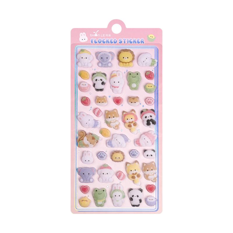 1Pc Cute Cartoon Animals Flocked Sticker Creativity 3D Relief Stickers Fun Scrapbooking Diy Diary Decoration Stationery Stickers