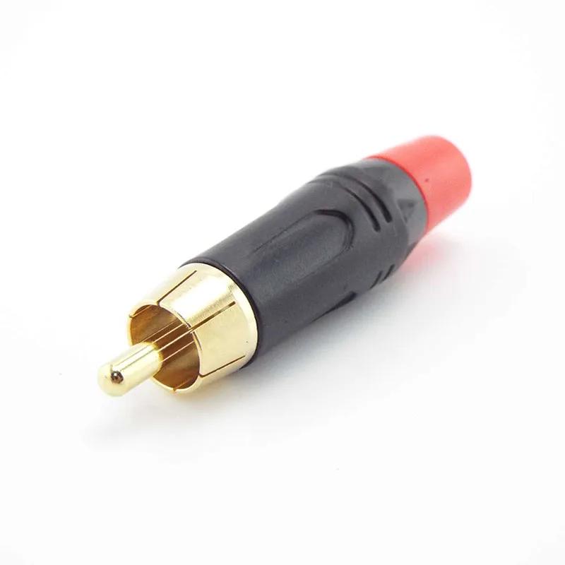 RCA Male Plug Connector Gold Plating Adapter Pigtail Speaker for 6MM Audio Cable Black Red Color