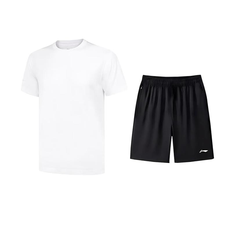 Li-Ning Минималистичная однотонная модная дышащая удобная универсальная футболка с круглым вырезом с коротким рукавом Повседневный спортивный комплект AHSW387-1+YATV113-1 M
