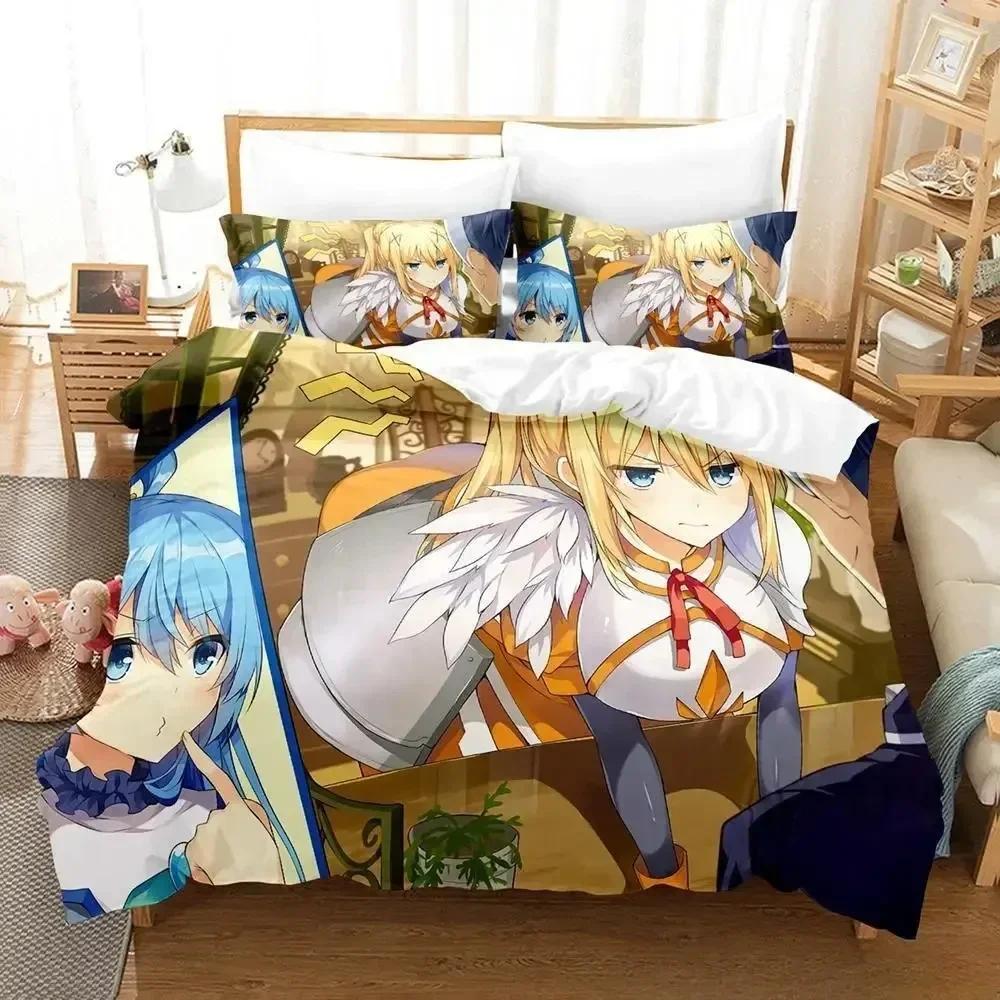 3d Kawaii KonoSuba Bedding Set Printed With Pillowcase Bed Duvet Cover Soft Queen King Size Bedclothes Home Adult Kid Bedroom