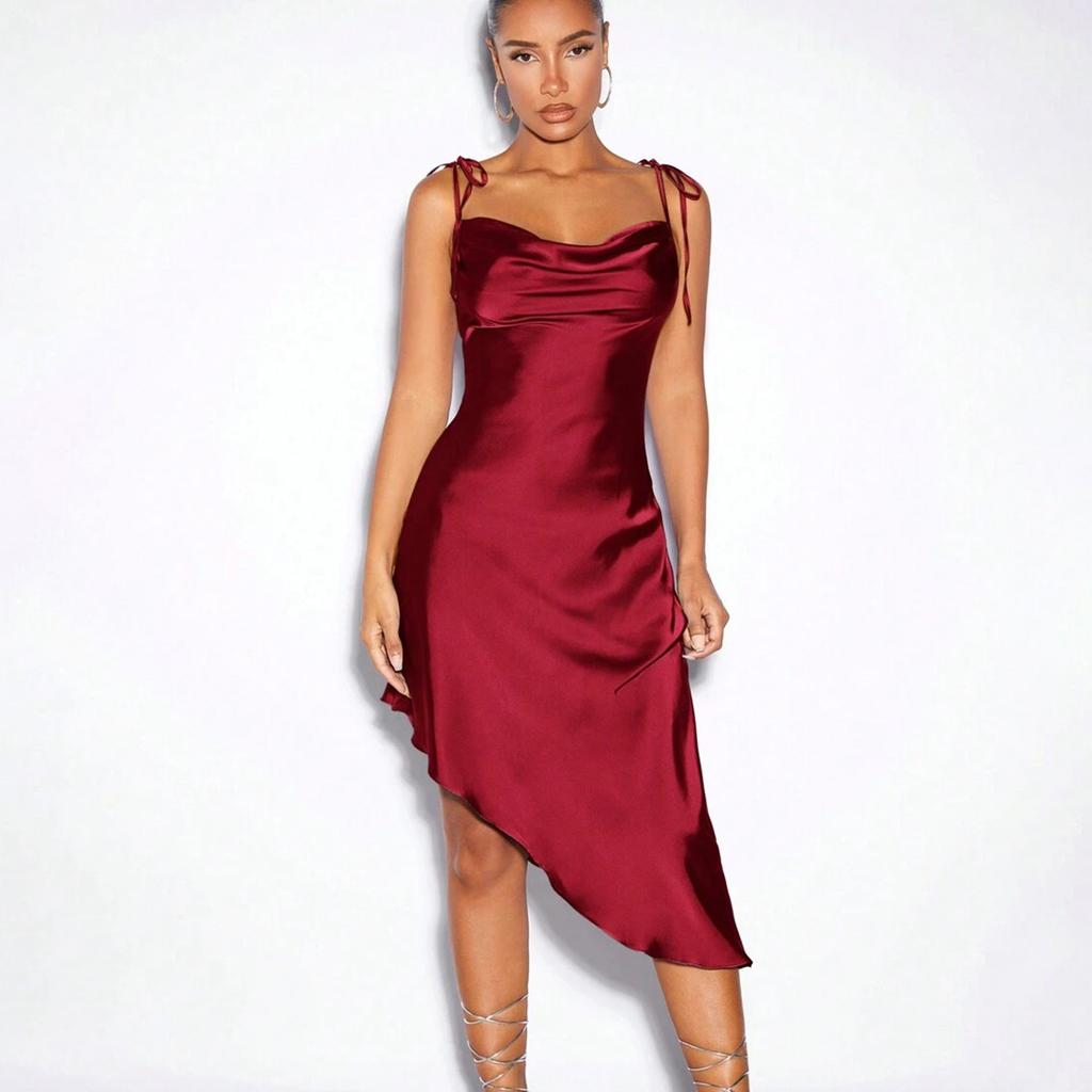 Damen Satinkleid Frühling und Sommer Abendkleid Sexy Kleider