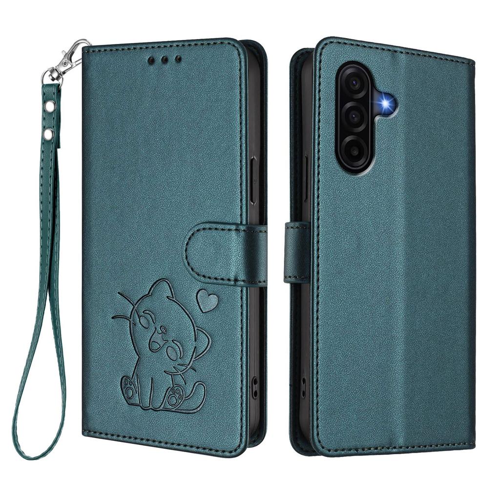 For Samsung Galaxy A37 5G Wallet Case with Wrist Strap Love Cat Pattern Imprint Leather Phone Cover