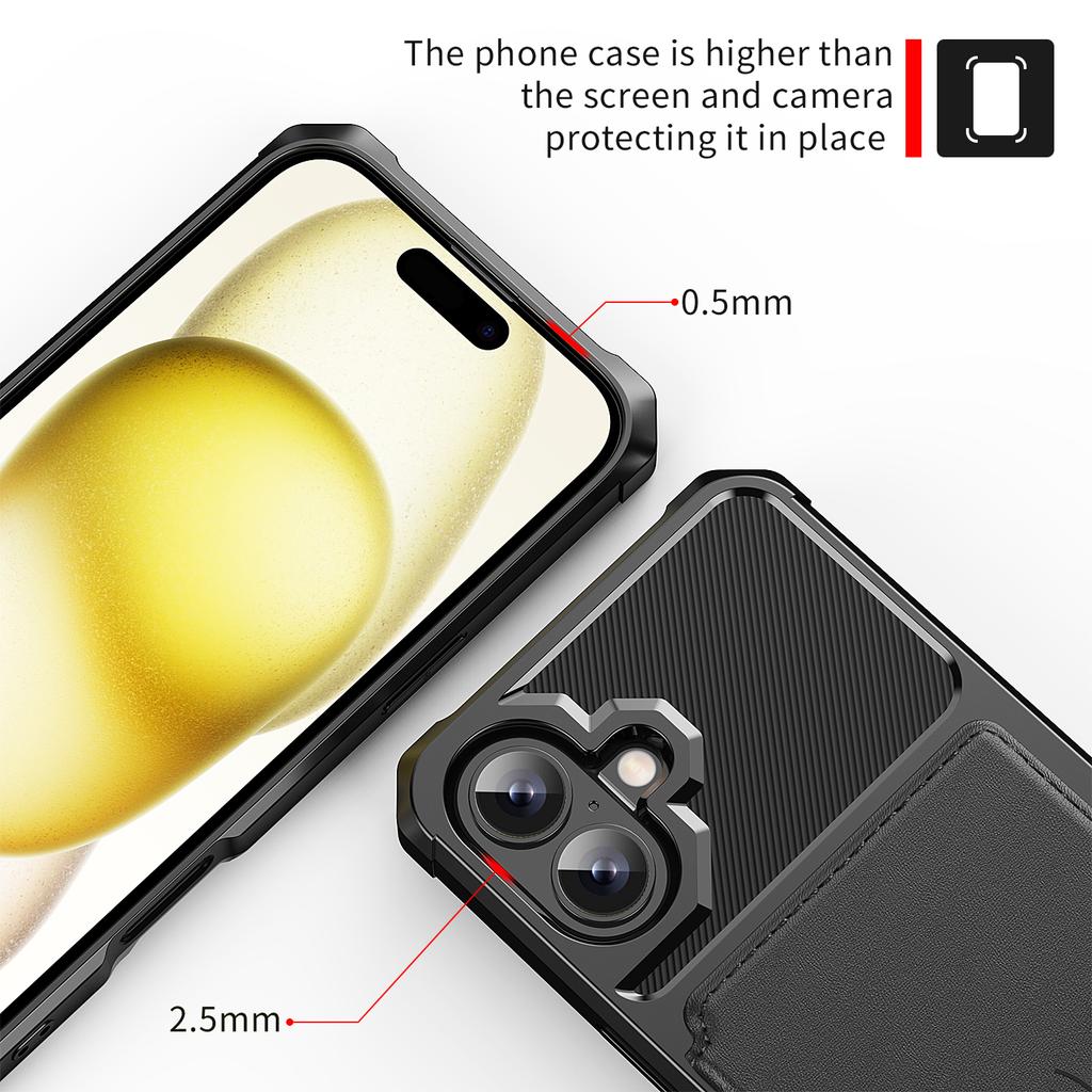 For iPhone 17 Case with Card Holder PU Leather + TPU Phone Back Cover