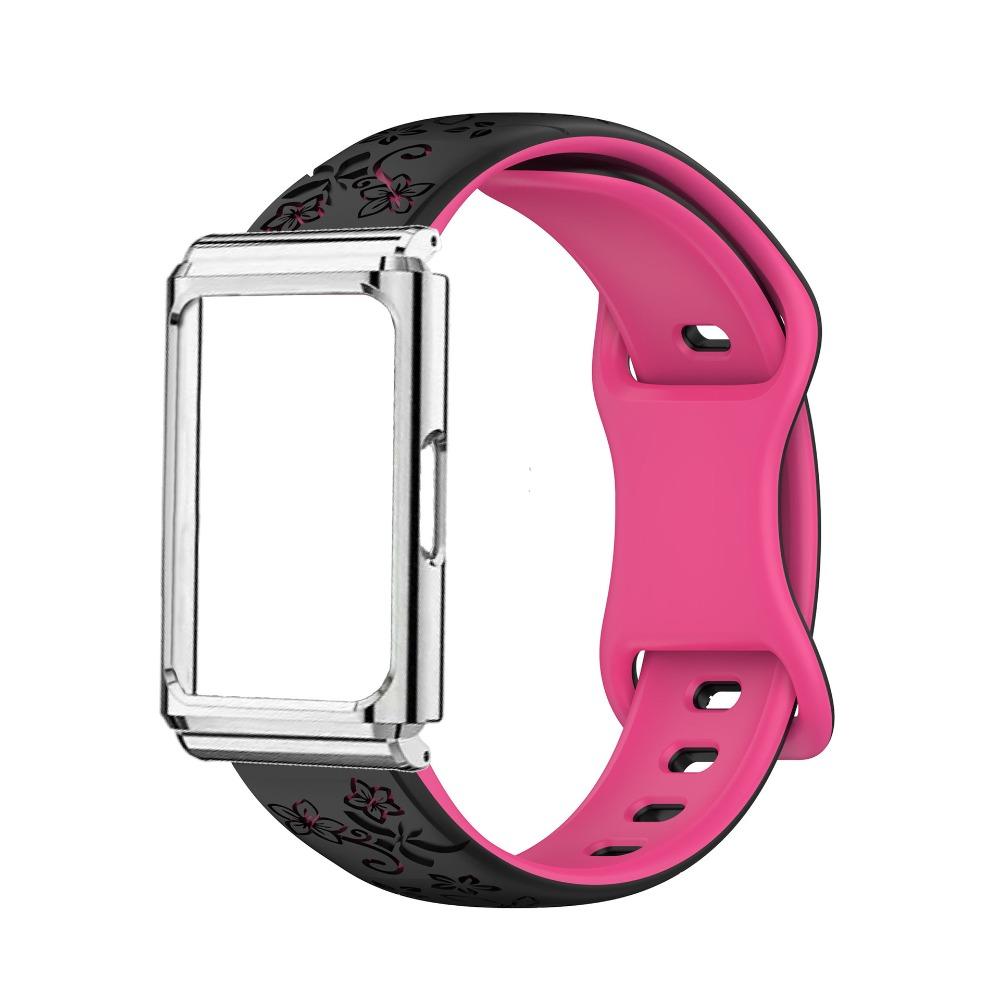 Metalowa rama etui ochronne + Dwukolorowy wytłaczany silikonowy pasek do Huawei Band 11 Pro