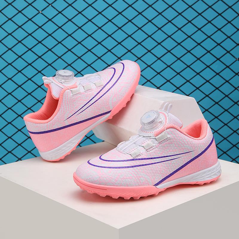Children's Football Shoes Girls' Rotating Buckle Primary School Students' Training Shoes Artificial Grass Flat-bottomed Broken Nail Sneakers Boys' Sh