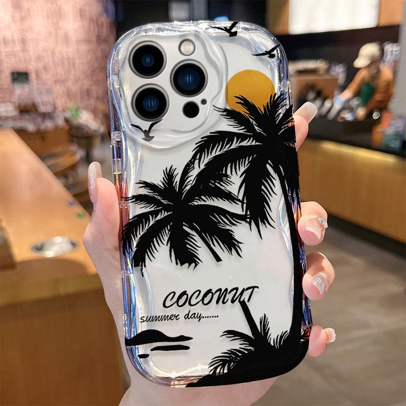 Sunset Coconut Tree Case for iPhone 17 Air 16 E 15 14 Plus 13 12 Mini 11 Pro Max Liquid Silicone Shockproof Soft Covers Funda